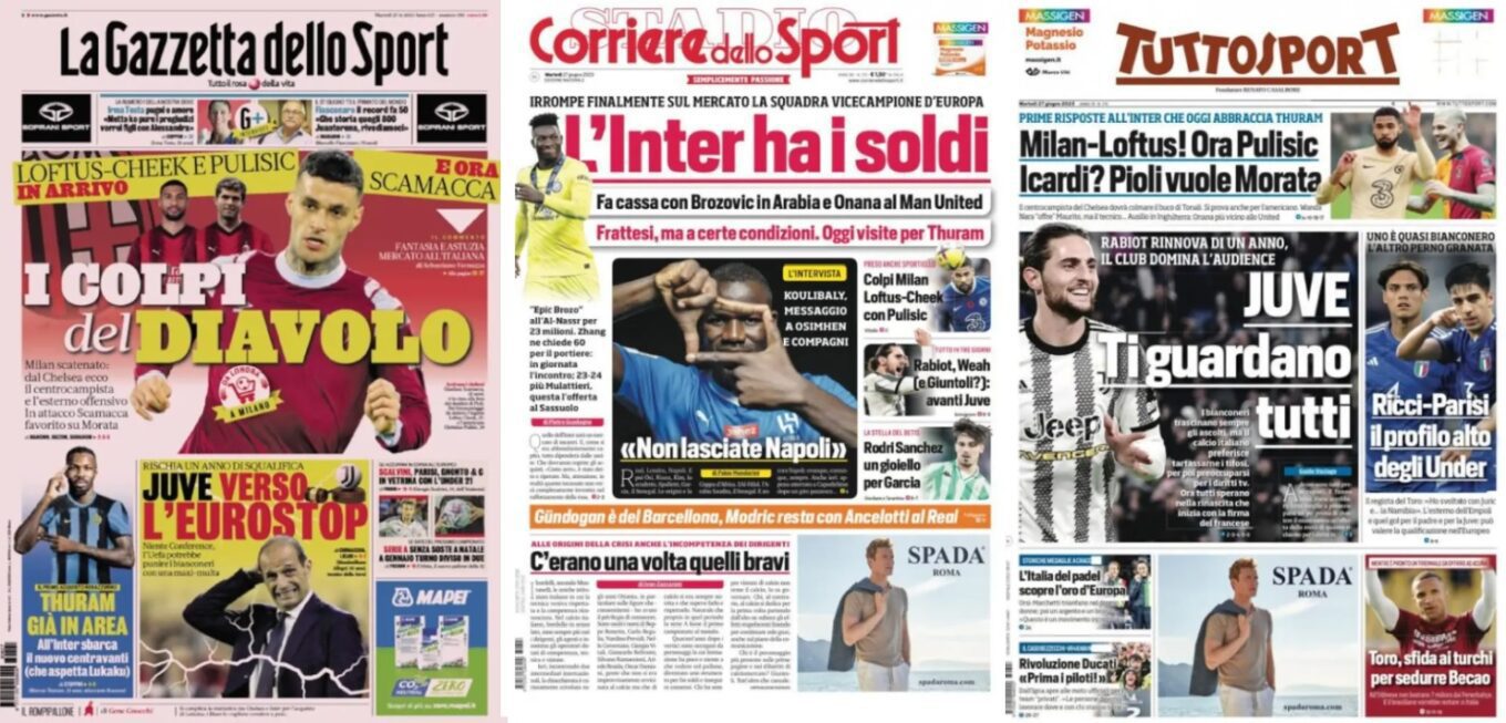 Wtorkowe Okladki Wloskiej Prasy Sportowej Inter I Milan W Transferowym Natarciu