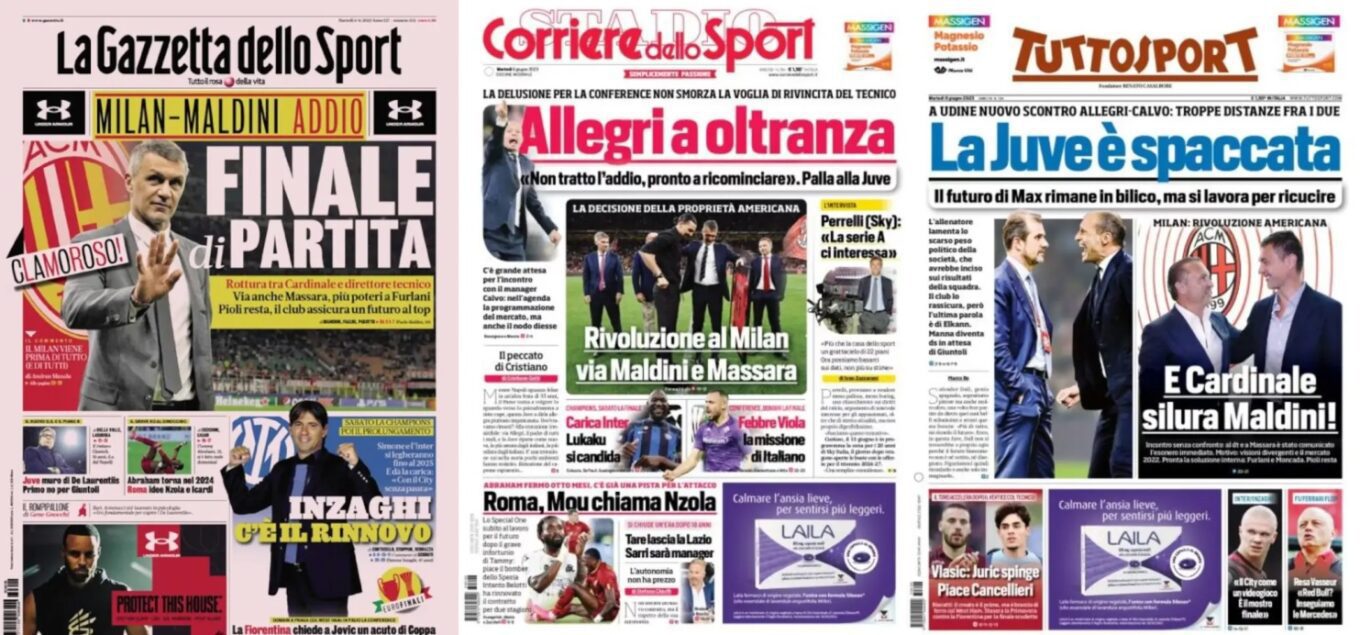 Wtorkowe Okladki Wloskiej Prasy Sportowej Szok W Milanie Maldini Odchodzi Powazna Kontuzja Abrahama