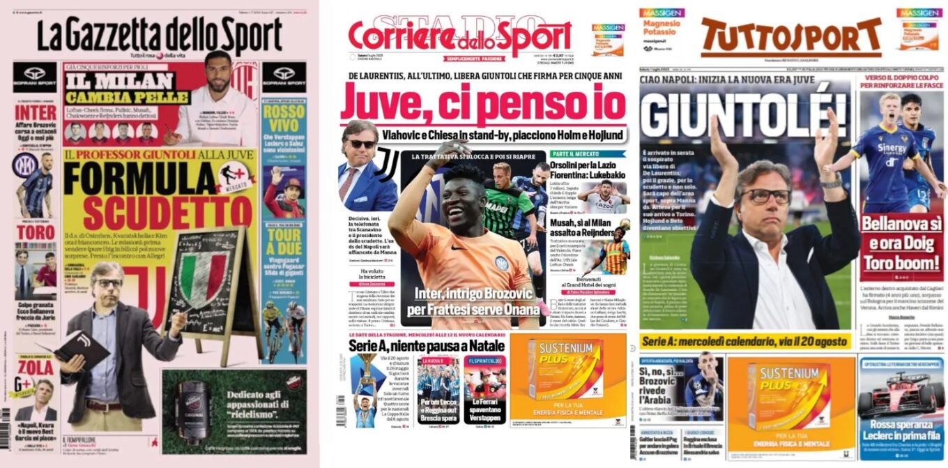 Sobotnie Okladki Wloskiej Prasy Sportowej Giuntoli Nareszcie Wolny Czas Na Juventus