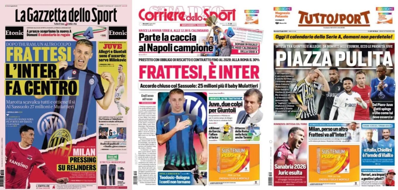 Srodowe Okladki Wloskiej Prasy Sportowej Frattesi Wybral Inter