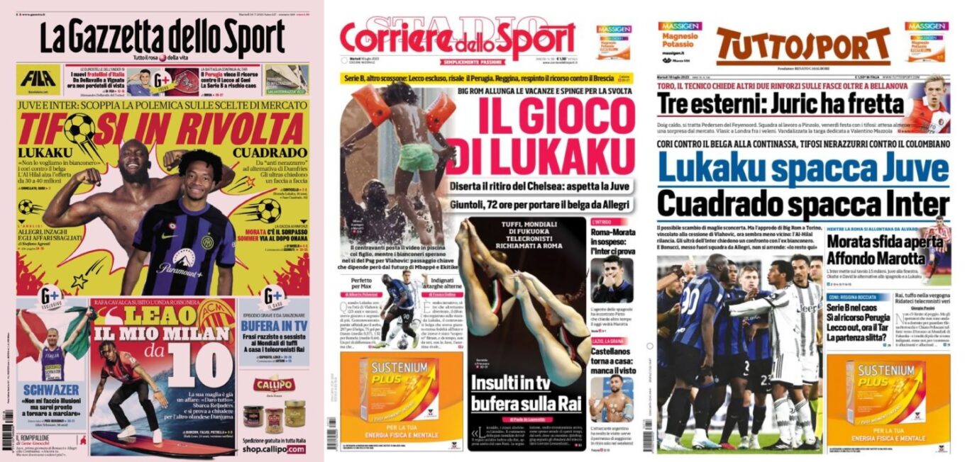 Wtorkowe Okladki Wloskiej Prasy Sportowej Lukaku Rozbija Juve Cuadrado Rozbija Inter