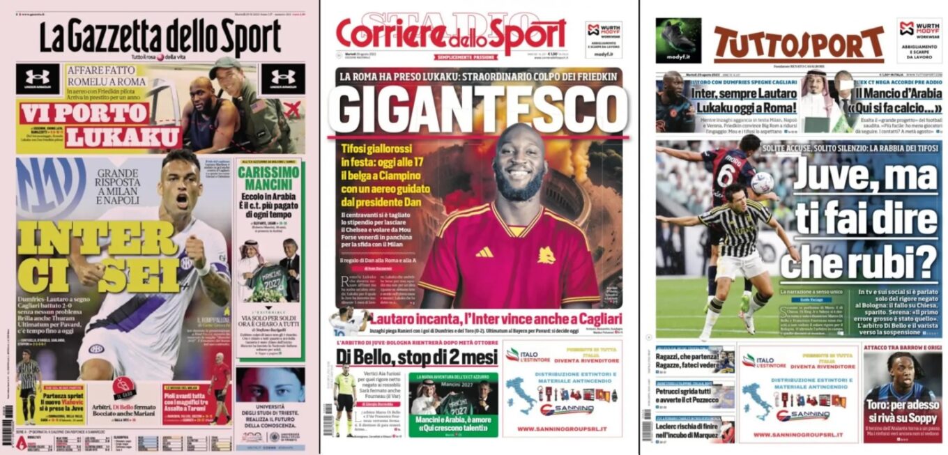 Wtorkowe Okladki Wloskiej Prasy Sportowej Inter Wygrywa Z Cagliari Lukaku W Romie