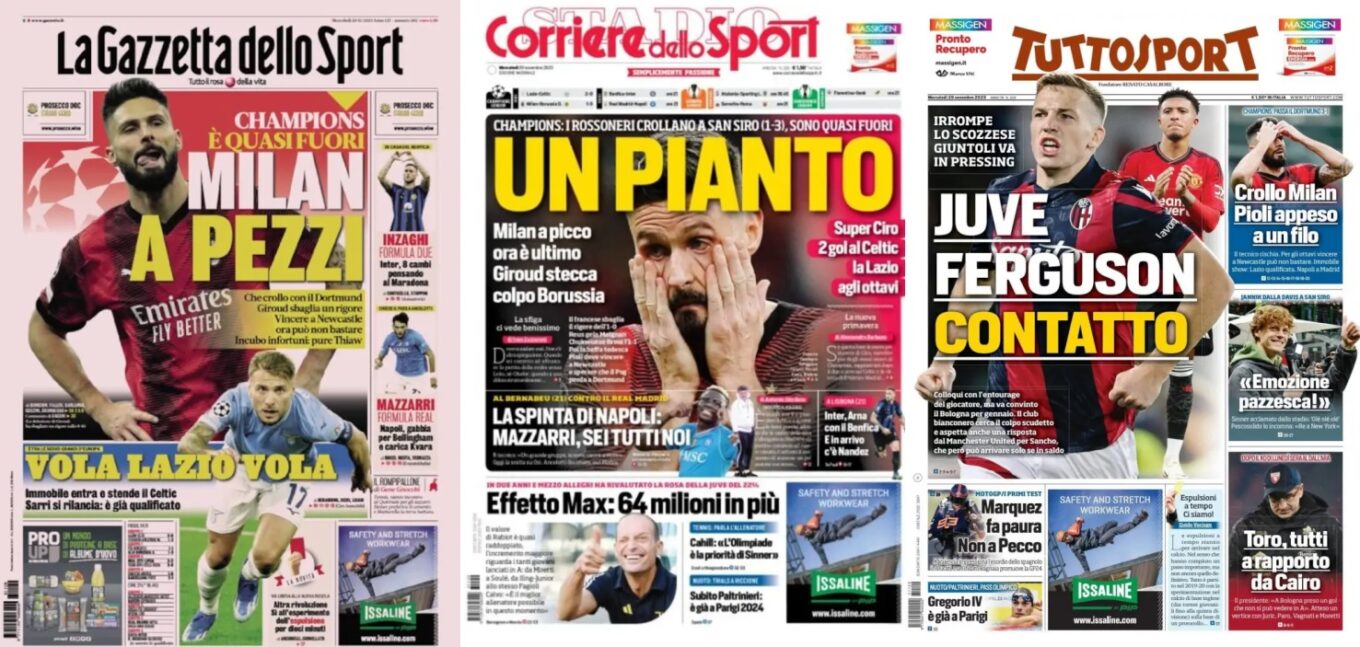 Srodowe Okladki Wloskiej Prasy Sportowej Milan Rozpada Sie Na San Siro Lazio Gra Dalej