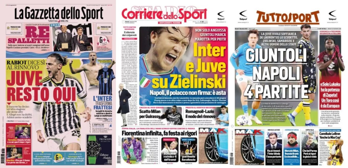 Czwartkowe Okladki Wloskiej Prasy Sportowej Inter I Juve Chca Zielinskiego