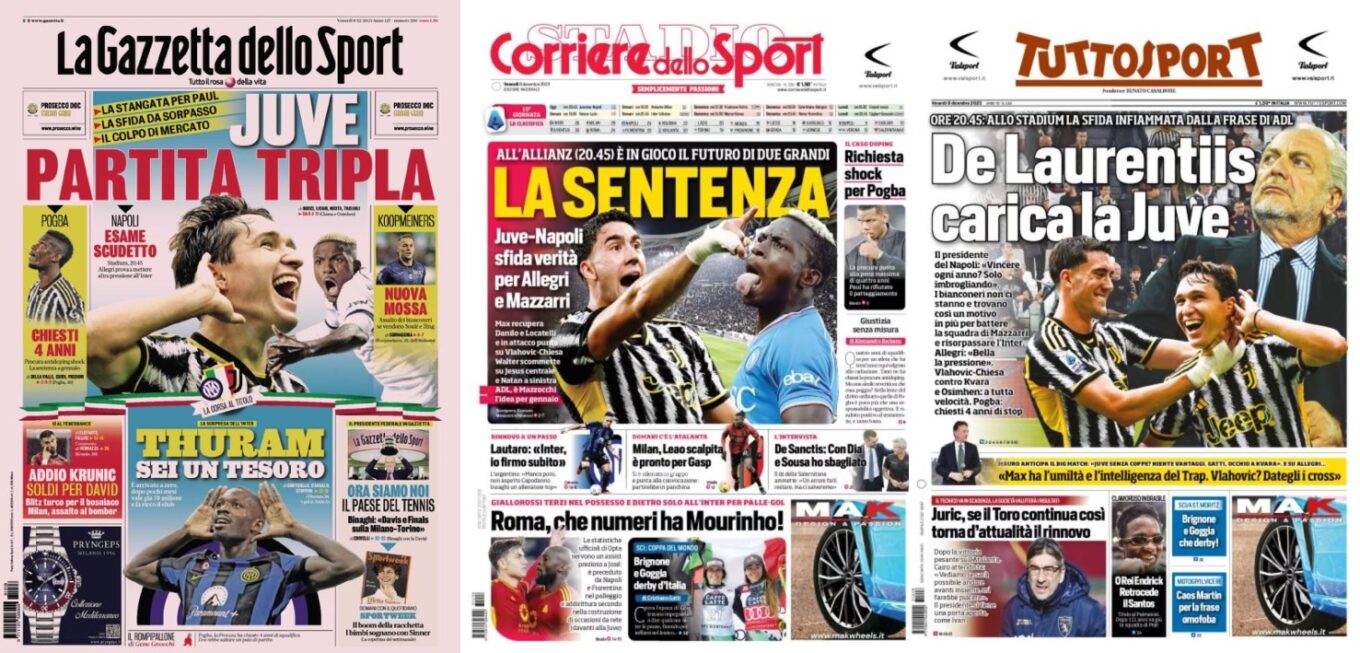 Piatkowe Okladki Wloskiej Prasy Sportowej Juve Napoli Wyzwanie I Mecz Prawdy