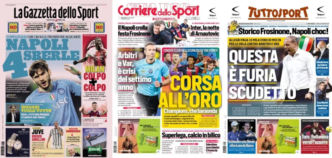 Srodowe Okladki Wloskiej Prasy Sportowej Napoli Zmiazdzone Przez Frosinone