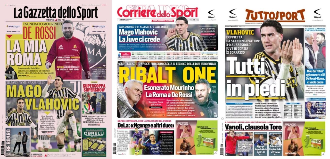 Srodowe Okladki Wloskiej Prasy Sportowej Mourinho Zwolniony De Rossi Poprowadzi Rome