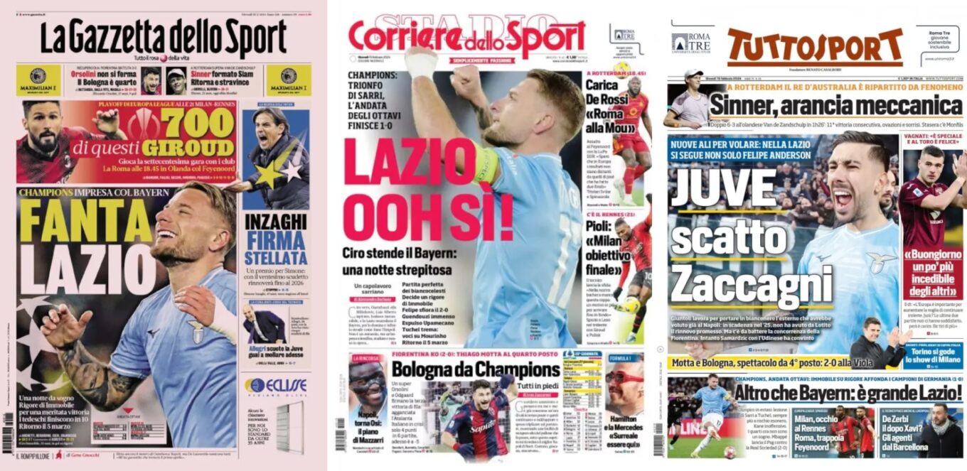 Czwartkowe Okladki Wloskiej Prasy Sportowej Lazio Pokonuje Bayern W Lidze Mistrzow