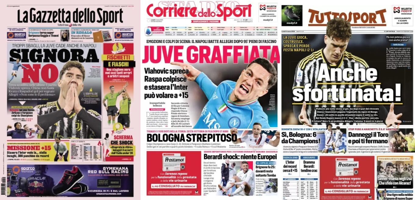 Poniedzialkowe Okladki Wloskiej Prasy Sportowej Napoli Swietuje Nieskuteczny Juventus