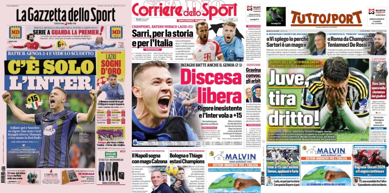 Wtorkowe Okladki Wloskiej Prasy Sportowej Inter 15 Dzis Lazio Walczy W Monachium