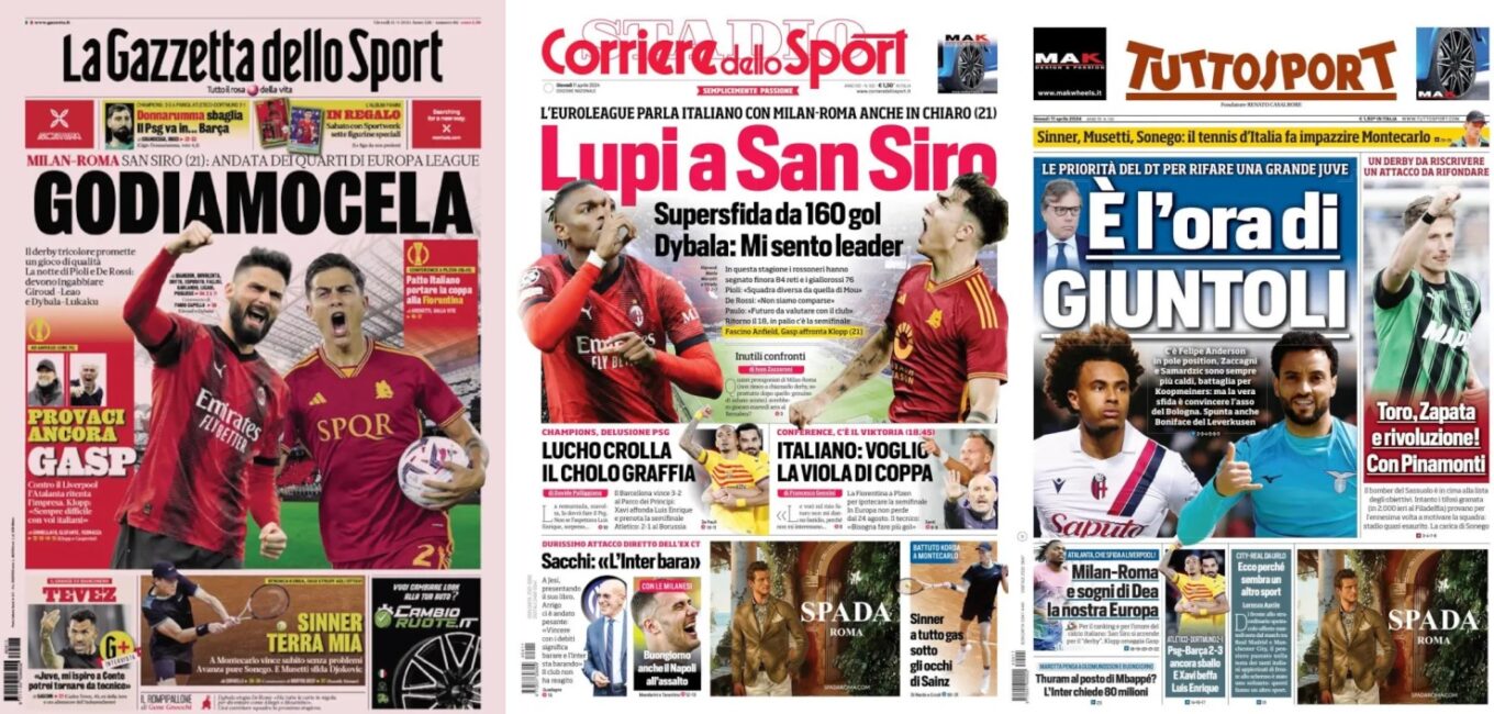Czwartkowe Okladki Wloskiej Prasy Sportowej Roma Jedzie Na San Siro Liga Europy Po Wlosku