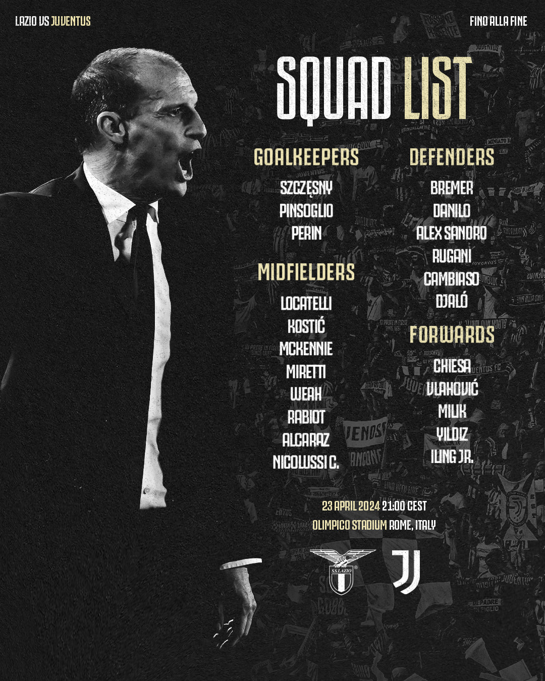 Powołani na mecz Lazio-Juventus. Kilku piłkarzy nieobecnych na liście